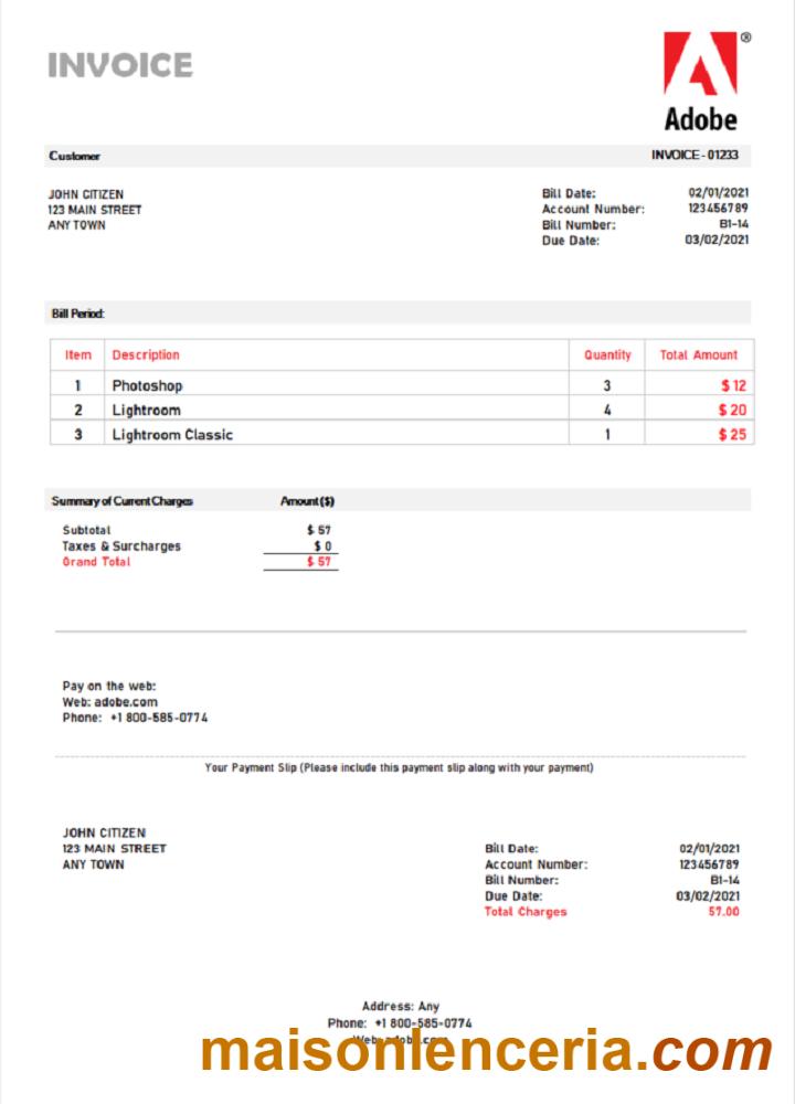USA Adobe faktura Word i PDF szablon